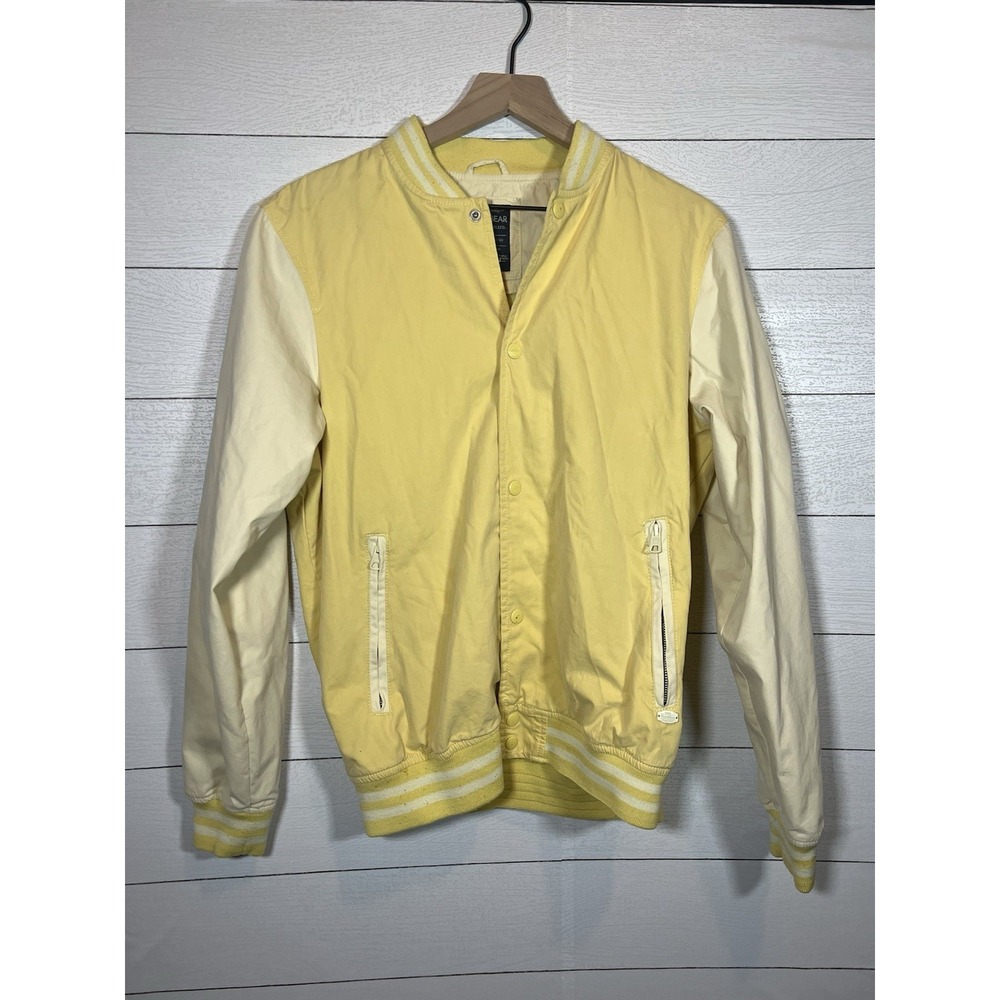 Pull And Bear Two-Tone Yellow Varsity Bomber Jacket Zippers 90s Y2K School